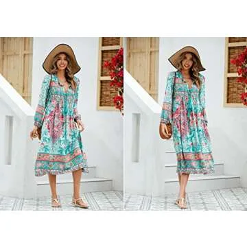 R.Vivimos Floral Midi Dress for Women - Stylish Boho Look