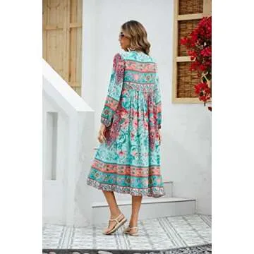 R.Vivimos Floral Midi Dress for Women - Stylish Boho Look