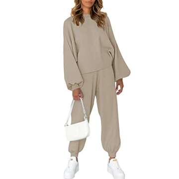 Viottiset Women's 2 Piece Outfits Sweater Set Long Sleeve Casual Knit Pullover Sweatsuit Loungewear ...
