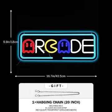 JanHune Arcade Neon Sign Gaming Neon Signs for Wall Decor Ghost Game Neon Lights LED Light Up Signs for Gaming Room Man Cave Bedroom Neon Wall Light Gift for Arcade Gamer Teens