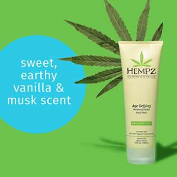Hempz Age Defying Renewing Herbal Body Wash, 8.5 oz., with Shea Butter, Ginseng - Anti-Aging, Fragranced Shower Gel with Pure Hemp Seed Oil, Algae for Sensitive Skin - Premium Personal Care Products