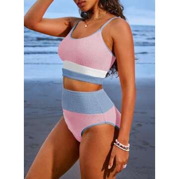 Herseas Color Block 2 Piece High Waisted Bikini Set for Women