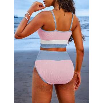 Herseas 2 Piece High Waisted Bikini Set in Color Block Design