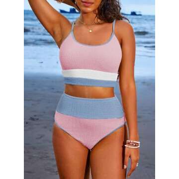 Herseas 2 Piece High Waisted Bikini Set in Color Block Design