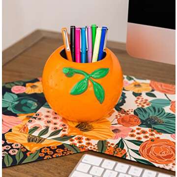 Steel Mill & Co Ceramic Orange Vase, Cute Flower Vase, Unique Vase for Office Supplies, Pen and Pencil Holder, Vintage Decor for Home or Office, Small Round Vase and Desk Organizer