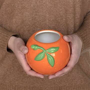 Steel Mill & Co Ceramic Orange Vase, Cute Flower Vase, Unique Vase for Office Supplies, Pen and Pencil Holder, Vintage Decor for Home or Office, Small Round Vase and Desk Organizer