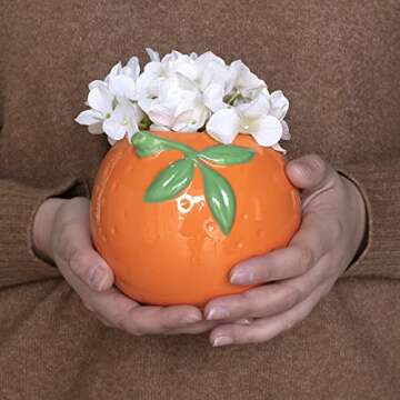 Steel Mill & Co Ceramic Orange Vase, Cute Flower Vase, Unique Vase for Office Supplies, Pen and Pencil Holder, Vintage Decor for Home or Office, Small Round Vase and Desk Organizer