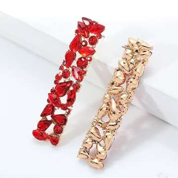 Red Rhinestone Long Drop Dangle Earrings Trendy Crystal Geometric Statement Earrings for Women Eveni...