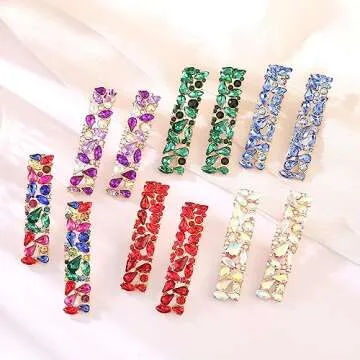 Red Rhinestone Long Drop Dangle Earrings Trendy Crystal Geometric Statement Earrings for Women Evening Cocktail Party Prom