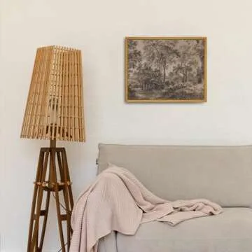 Roslynity Framed Canvas Wall Art Vintage Print Moody Wooded Landscape Paintings Watercolor Brown Dark Woodland Drawing Retro Aesthetic Artwork for Home Living Room Bathroom Wall Decor (8"x10")