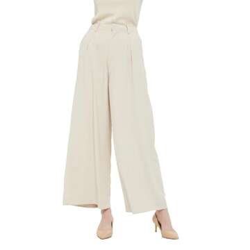 Tronjori Women High Waist Casual Wide Leg Long Palazzo Pants Trousers Regular Size(S, Beige Short)