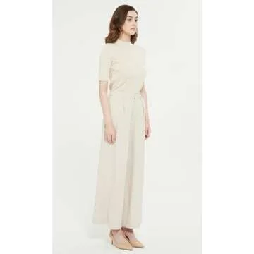 Tronjori Women High Waist Casual Wide Leg Long Palazzo Pants Trousers Regular Size(S, Beige Short)