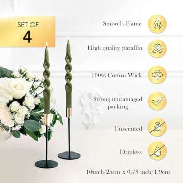 LPUSA Olive Spiral Taper Candles for Elegant Decor
