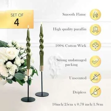 LPUSA Olive Spiral Taper Candles for Elegant Decor