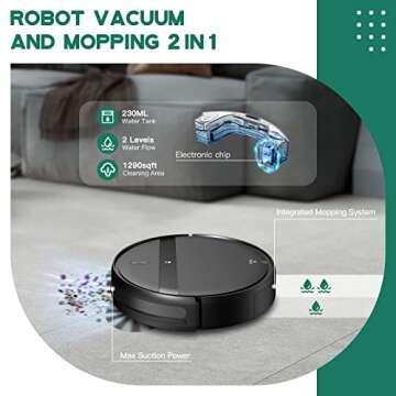 Kilgone Robot Vacuum and Mop Combo, Robotic Vacuum Cleaner with WiFi/App/Alexa, Tangle-Free Suction, Automatic Recharge, Slim, Quiet, Robot Vacuum Cleaner for Pet Hair/Carpet/Hard Floor