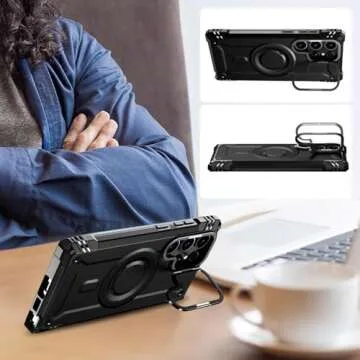 FUNMIKO for Samsung Galaxy S25 Ultra Case,Wireless Charging Compatible,Built-in Hidden Metal Kickstand,Military-Grade Shockproof Protective Phone Cover for Men Women Girls,Black