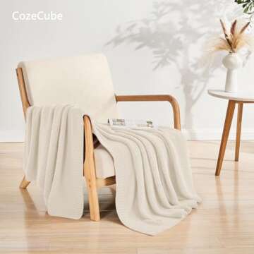 CozeCube Beige Throw Blanket - Soft Cozy Cable Knit for Couch, Bed, Sofa & Living Room - Lightweight...