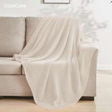 CozeCube Beige Throw Blanket - Soft Cozy Cable Knit for Couch, Bed, Sofa & Living Room - Lightweight, Warm & Decorative - Farmhouse & Christmas Knitted Throw - 50"x60"