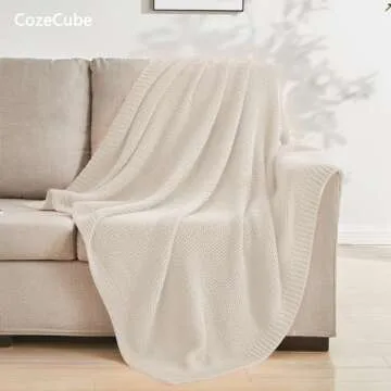 CozeCube Beige Throw Blanket - Soft Cozy Cable Knit for Couch, Bed, Sofa & Living Room - Lightweight, Warm & Decorative - Farmhouse & Christmas Knitted Throw - 50"x60"