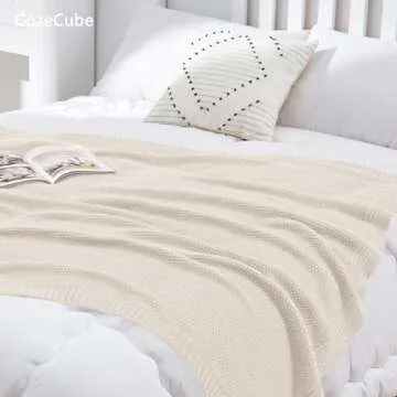 CozeCube Beige Throw Blanket - Soft Cozy Cable Knit for Couch, Bed, Sofa & Living Room - Lightweight, Warm & Decorative - Farmhouse & Christmas Knitted Throw - 50"x60"