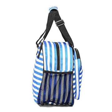 Pik’le’Ball Women's Pickleball Sport Tote Bag - Stylish, Durable Design with Paddle Pocket, Stylish Stripe Blue