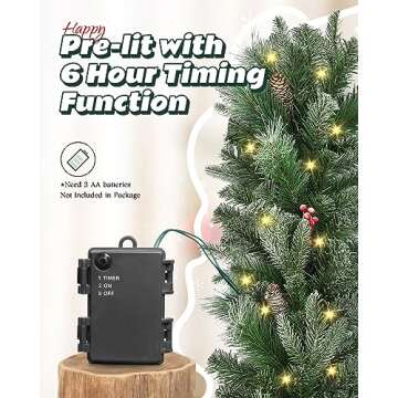 OasisCraft 9FT Pre-lit Christmas Garland with Pine Cones and Berry Clusters, PVC & PE Snowy Garland with 50 LED Lights, Battery Operated and Timer Xmas Garlands for for Home Stairs Fireplace Front
