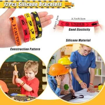 Winrayk Construction Party Favors Birthday Party Supplies, Truck Toy Gift Bag Silicone Wristband Keychain Tattoo Sticker, Kids Boys Girls Construction Games Goodie Bag Stuffers Fillers Classroom Prize