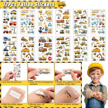 Winrayk Construction Party Favors Birthday Party Supplies, Truck Toy Gift Bag Silicone Wristband Keychain Tattoo Sticker, Kids Boys Girls Construction Games Goodie Bag Stuffers Fillers Classroom Prize