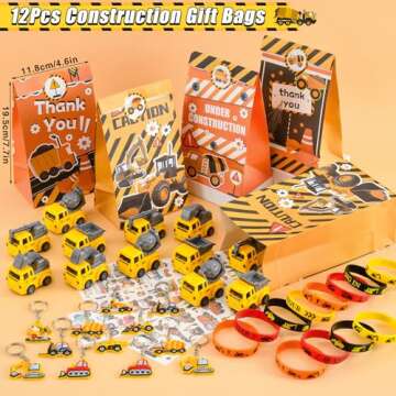 Winrayk Construction Party Favors Birthday Party Supplies, Truck Toy Gift Bag Silicone Wristband Keychain Tattoo Sticker, Kids Boys Girls Construction Games Goodie Bag Stuffers Fillers Classroom Prize
