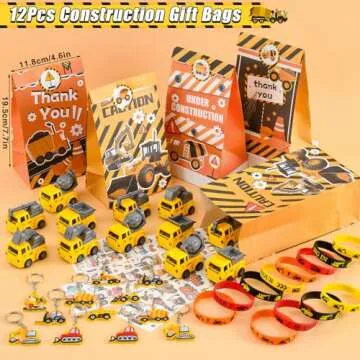 Winrayk Construction Party Favors Birthday Party Supplies, Truck Toy Gift Bag Silicone Wristband Keychain Tattoo Sticker, Kids Boys Girls Construction Games Goodie Bag Stuffers Fillers Classroom Prize
