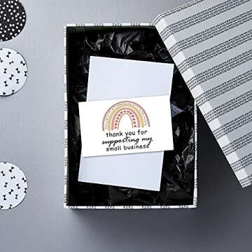 JioJio Chan 50 Rainbow Themd Thank You for Supporting My Small Business Thank You Cards (3.5 x 2 Inches) for Online, Retail Store, Handmade Goods, Customer Package Inserts