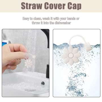 SEMATA Flower Straw Covers Toppers for Stanley Cups 30&40 Oz Tumbler with Handle Accessories 4PCS Silicone Straw Caps Reusable Straw Tips Protectors for Stanley Cup 10mm 0.4in Straws,Off White