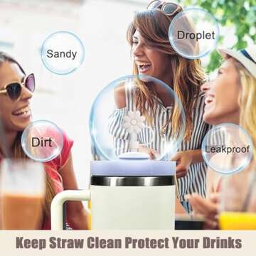 SEMATA Flower Straw Covers Toppers for Stanley Cups 30&40 Oz Tumbler with Handle Accessories 4PCS Silicone Straw Caps Reusable Straw Tips Protectors for Stanley Cup 10mm 0.4in Straws,Off White