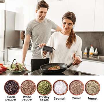 SIYOTEAM Electric Salt and Pepper Grinder Set, Automatic Gravity Salt and Pepper Grinder Set, Rechargeable with Charging Base, Adjustable Coarseness, Larger Capacity