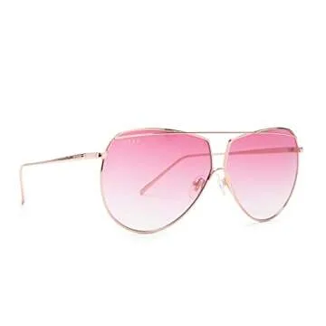 DIFF Maeve Designer Aviator Sunglasses for Women Lightweight wire frame, 100% UV Protection, Rose Gold frame + Wine Gradient lens