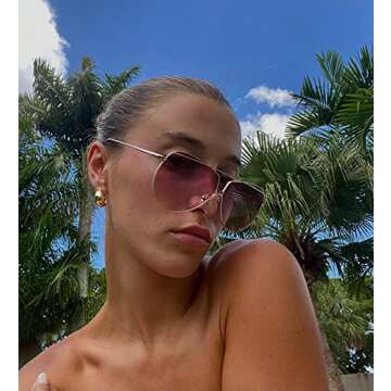 DIFF Maeve Designer Aviator Sunglasses for Women Lightweight wire frame, 100% UV Protection, Rose Gold frame + Wine Gradient lens