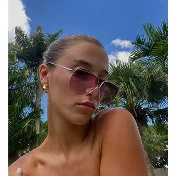 DIFF Maeve Designer Aviator Sunglasses for Women Lightweight wire frame, 100% UV Protection, Rose Gold frame + Wine Gradient lens