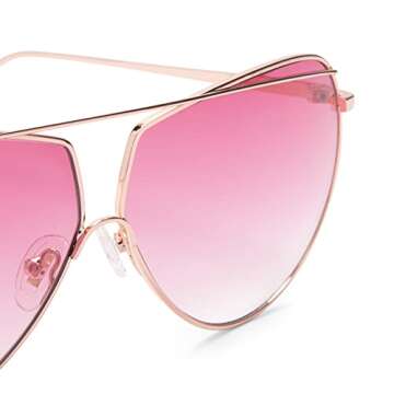 DIFF Maeve Designer Aviator Sunglasses for Women Lightweight wire frame, 100% UV Protection, Rose Gold frame + Wine Gradient lens