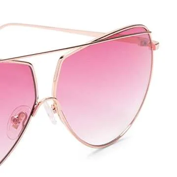 DIFF Maeve Designer Aviator Sunglasses for Women Lightweight wire frame, 100% UV Protection, Rose Gold frame + Wine Gradient lens