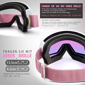 OutdoorMaster OTG Ski Goggles - Over Glasses Ski/Snowboard Goggles for Men, Women & Youth - 100% UV ...