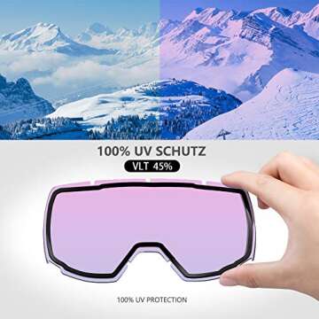 OutdoorMaster OTG Ski Goggles - Over Glasses Ski/Snowboard Goggles for Men, Women & Youth - 100% UV Protection (White Frame + VLT 44% Purple Lens with Full REVO Red)