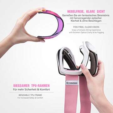 OutdoorMaster OTG Ski Goggles - Over Glasses Ski/Snowboard Goggles for Men, Women & Youth - 100% UV Protection (White Frame + VLT 44% Purple Lens with Full REVO Red)