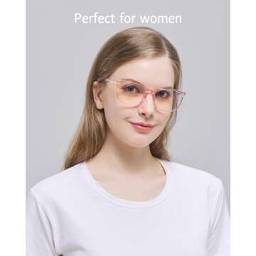 ANRRI Blue Light Blocking Computer Glasses Anti Eyestrain UV Filter Lens Lightweight Pink Frame Eyeg...