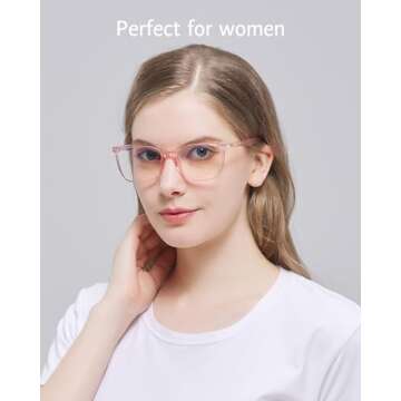 ANRRI Blue Light Blocking Computer Glasses Anti Eyestrain UV Filter Lens Lightweight Pink Frame Eyeglasses for Women(Clear Pink)