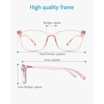 ANRRI Blue Light Blocking Computer Glasses Anti Eyestrain UV Filter Lens Lightweight Pink Frame Eyeglasses for Women(Clear Pink)