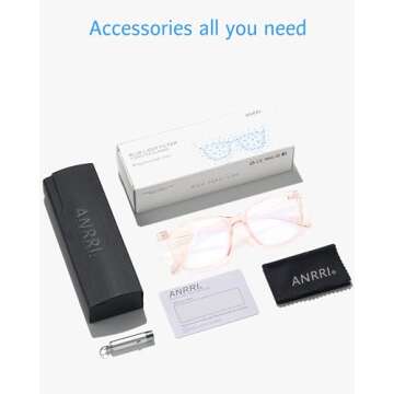 ANRRI Blue Light Blocking Computer Glasses Anti Eyestrain UV Filter Lens Lightweight Pink Frame Eyeglasses for Women(Clear Pink)