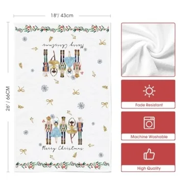 Artoid Mode Nutcrackers Xmas Balls and Trees Merry Christmas Kitchen Towels Dish Towels, 18x26 Inch Snowflakes Decoration Hand Towels Set of 2