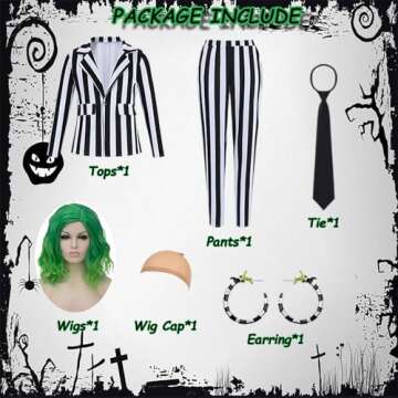 Adult Black and White Striped Suit for Women Horror Movie Character Cosplay Outfit Halloween Costume...