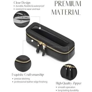 Popvibe Makeup Brush Travel Case Slim Makeup Bag for Women Clear Cosmetic Bag Cute Makeup Case Black Toiletry Bag for Traveling Transparent Car Makeup Bag Aesthetic Makeup Brush Bag
