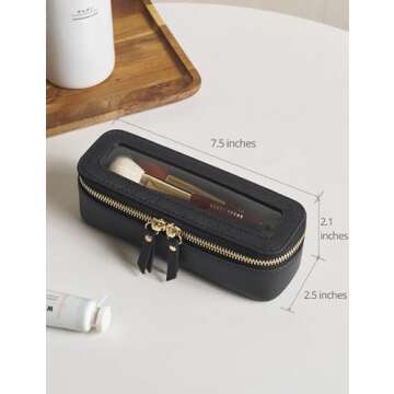Popvibe Makeup Brush Travel Case Slim Makeup Bag for Women Clear Cosmetic Bag Cute Makeup Case Black Toiletry Bag for Traveling Transparent Car Makeup Bag Aesthetic Makeup Brush Bag